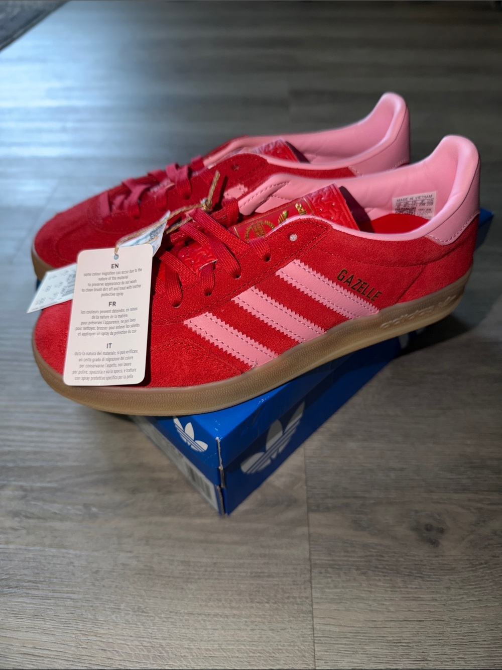 adidas Gazelle Red with Pink Stripes Suede Sneakers